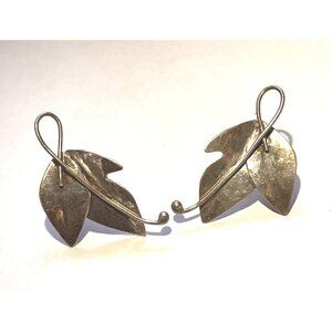 Artisan Signed DR Sterling Modernist Botanical Dangle Earrings